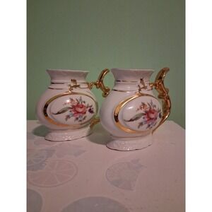 Vintage  Czechoslovakia gold trimed floral Mineral Water Cups Set Of 2